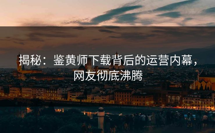 揭秘：鉴黄师下载背后的运营内幕，网友彻底沸腾