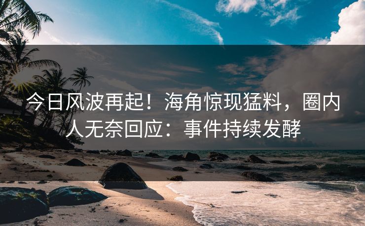 今日风波再起！海角惊现猛料，圈内人无奈回应：事件持续发酵