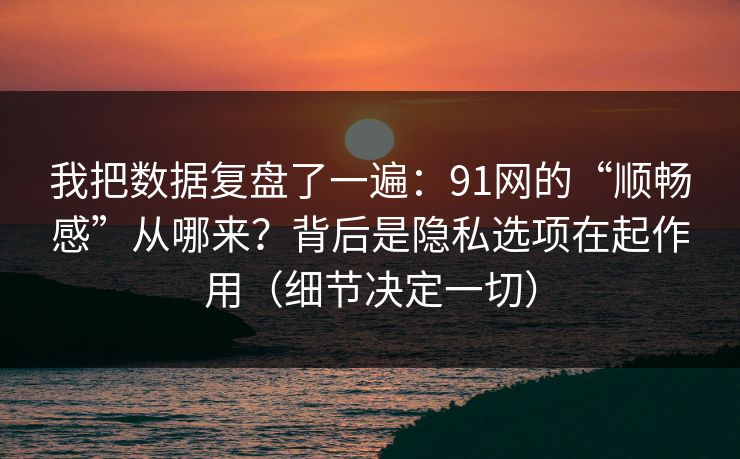 我把数据复盘了一遍：91网的“顺畅感”从哪来？背后是隐私选项在起作用（细节决定一切）